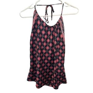 Loft Adjustable Halter Top Black White Red Geo Floral